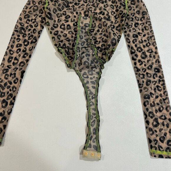 Oh Polly Leopard Mesh Bodysuit Size 4 Sheer Long Sleeve Snaps Y2K Clubwear - Picture 4 of 8